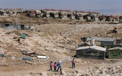 Palestinian Bedouin school children walk